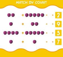 Match by count of cartoon red cabbage. Match and count game. Educational game for pre shool years kids and toddlers vector