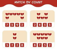 Match by count of cartoon ribbon. Match and count game. Educational game for pre shool years kids and toddlers vector