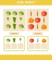 How many cartoon vegetables. Counting game. Educational game for pre shool years kids and toddlers vector