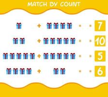 Match by count of cartoon gift box. Match and count game. Educational game for pre shool years kids and toddlers vector