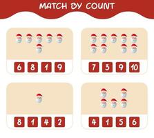Match by count of cartoon santa claus. Match and count game. Educational game for pre shool years kids and toddlers vector