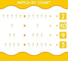 Match by count of cartoon champagne glass. Match and count game. Educational game for pre shool years kids and toddlers vector