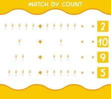 Match by count of cartoon champagne glass. Match and count game. Educational game for pre shool years kids and toddlers vector