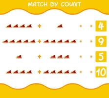 Match by count of cartoon santa sleigh. Match and count game. Educational game for pre shool years kids and toddlers vector