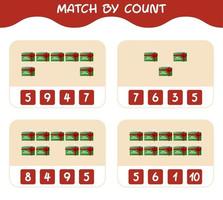 Match by count of cartoon christmas card. Match and count game. Educational game for pre shool years kids and toddlers vector