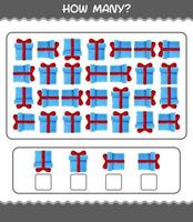 How many cartoon gift box. Counting game. Educational game for pre shool years kids and toddlers vector