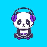 Ilustración de icono de vector de dibujos animados de juego de panda lindo. concepto de icono de tecnología animal vector premium aislado. estilo de dibujos animados plana