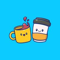 Cute Coffee Cartoon Vector Icon Illustration. Food And Drink Icon Concept Isolated Premium Vector. Flat Cartoon Style