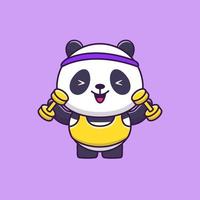 lindo panda gimnasio levantando mancuernas dibujos animados vector icono ilustración. concepto de icono de salud animal vector premium aislado. estilo de dibujos animados plana