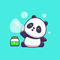 Lindo panda jugando ilustración de icono de vector de dibujos animados de burbujas de jabón. concepto de icono de naturaleza animal vector premium aislado. estilo de dibujos animados plana