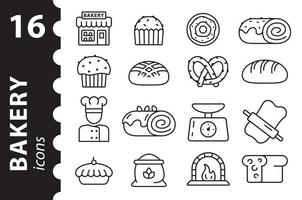 conjunto de iconos de panadería. símbolos lineales en vector en un estilo plano.