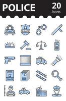 Police icons set. Collection linear symbols law and justice. Simple vector illustration.