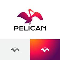 Beautiful Pelican Spread Wings Exotic Bird Silhouette Logo vector