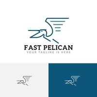 pelícano pico abierto mosca servicio de entrega rápida monoline logo vector