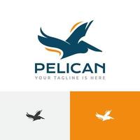 pelícano alas pájaro volador recorrido viaje vida silvestre logo vector