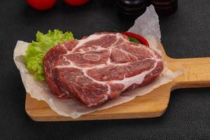 Raw pork neck steak photo