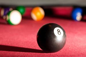 Billards pool or snooker game. The black eight ball. photo