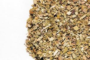 Dry Yerba Mate leaves on white background photo