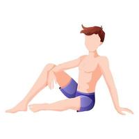 A man is sitting on the beach in swimming trunks. Rest on the sea. vector