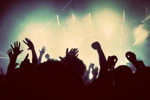 People on music concert, disco party. Vintage photo