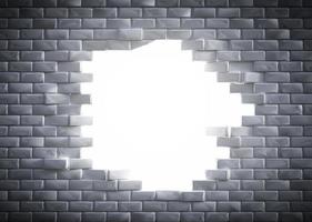 Light coming through a hole in a brick wal photo