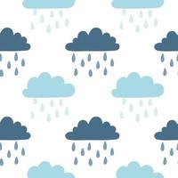 Rainy clouds hand drawn seamless pattern. Childish style vector background. Cute print for kids apparel, scrapbooking, wallpaper