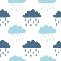 Rainy clouds hand drawn seamless pattern. Childish style vector background. Cute print for kids apparel, scrapbooking, wallpaper