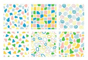Colorful seamless pattern set with hand drawn abstract shapes. Trendy vector background. Fresh modern geo print for kids apparel, scrapbooking, wallpaper