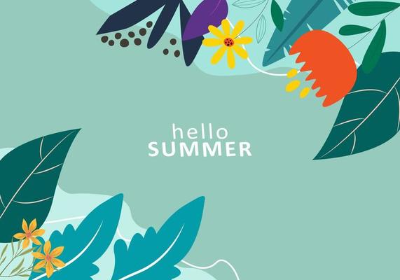 Flat floral summer background. Vector illustration