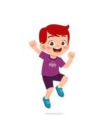 cute little kid jump and feel happy vector