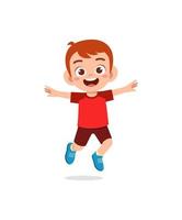 cute little kid jump and feel happy vector