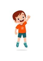 cute little kid jump and feel happy vector