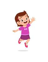 cute little kid jump and feel happy vector