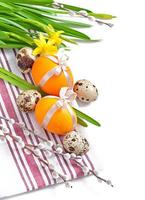 Colorful easter eggs on white background photo