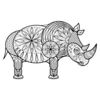 Hand drawn mandala rhino decorative ornament. For coloring page, print design, etc.