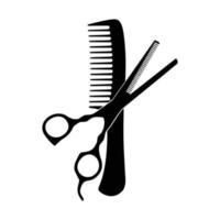 Vector illustration of blak scissor and hair comb isolated on white background