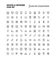 100 devices and network black thin icons vector collection