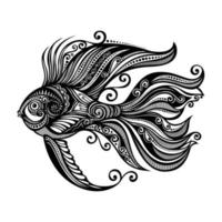 Hand drawn mandala fish decorative ornament. For coloring page, print design, etc. vector