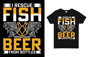 rescato peces del agua y cerveza de botellas diseño de camiseta vector