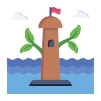 Seashore gps navigational pole, flat style icon of lighthouse vector