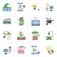 paquete de iconos planos de ecología vector