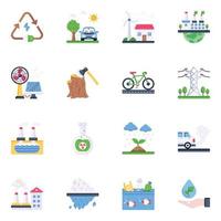 Set of Renewable Energy Flat Icons vector