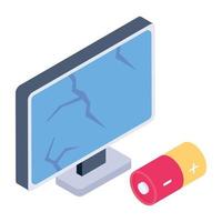 Battery with lcd isometric icon design vector