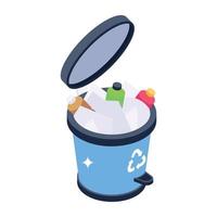 An isometric icon of dustbin in vector format