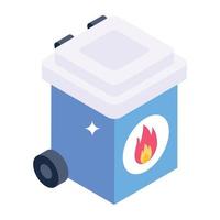 An isometric icon of dustbin in vector format