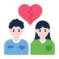 Persons with broken heart, concept of breakup flat icon vector