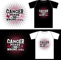 cáncer de mama, el cáncer eligió a la chica equivocada, se puede usar en camisetas, etiquetas, íconos, suéter, suéter, sudadera con capucha, taza, pegatina, almohada, bolsos, tarjetas de felicitación, placa o afiche vector