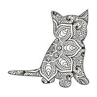 Mandala Cat Coloring Page For Kids vector