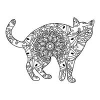 gato mandala página para colorear para niños vector