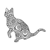 Mandala Cat Coloring Page For Kids vector